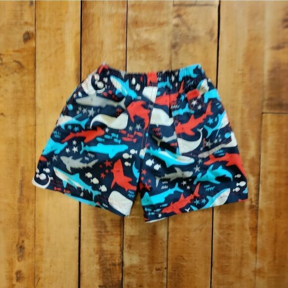 Plaid fish swim trunks boys size 24 mos sharks red white blue swimsuit summer - Picture 4 of 7